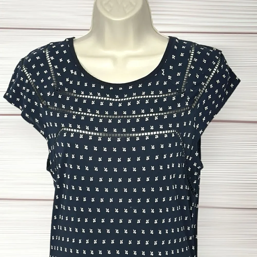 Tory Burch Midi Summer Dress Navy Blue Cap Sleeve Rayon Jersey size S